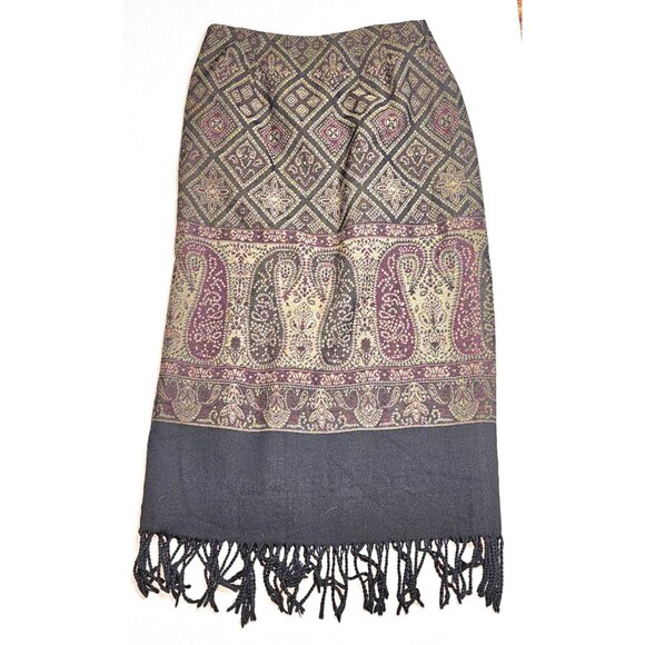 Pursuits Ltd. Womens Sz 6 Paisley Fringe Hem Black Western Boho Gypsy Skirt - Picture 6 of 9